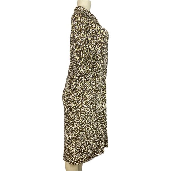 Liz Claiborne 12 Brown Multi Print Button Half Sleeve Below Knee Shirt Dress - Picture 3 of 6